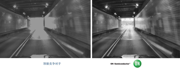 安森美半導(dǎo)體(右圖) vs 頂級(jí)競爭對手(左圖)在高對比度場景下的成像