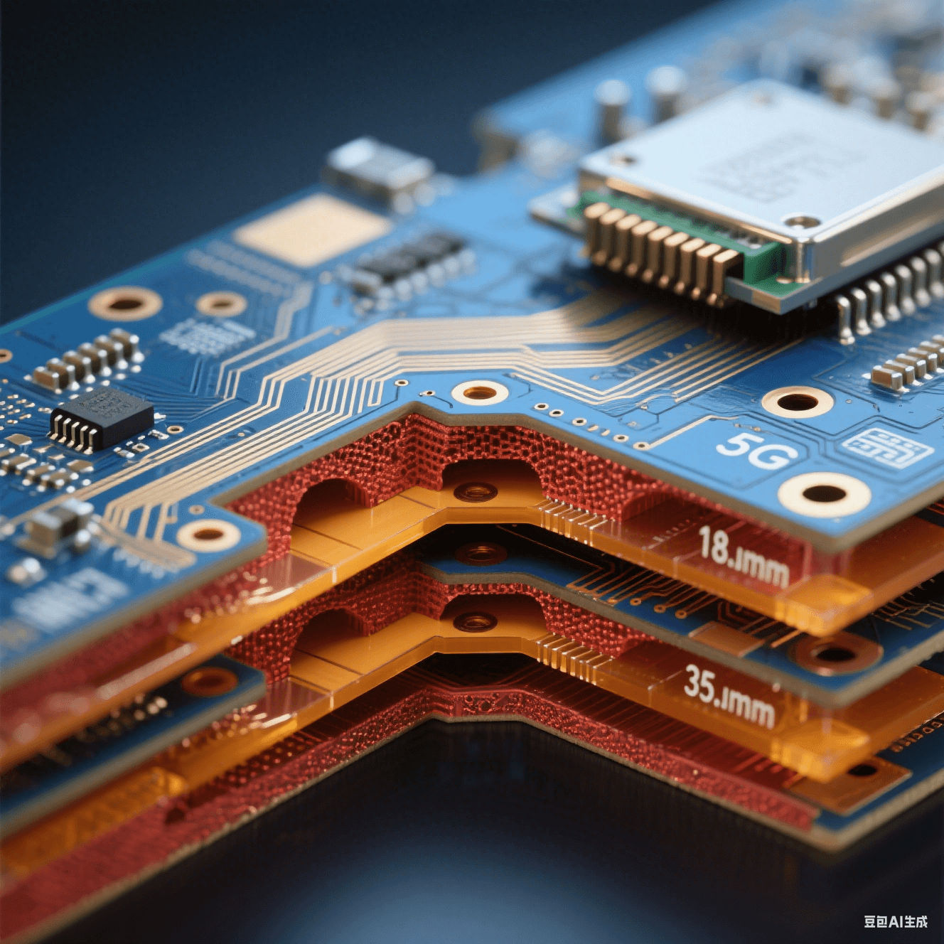 8層PCB剖面結構展示信號層、電源層與地層堆疊