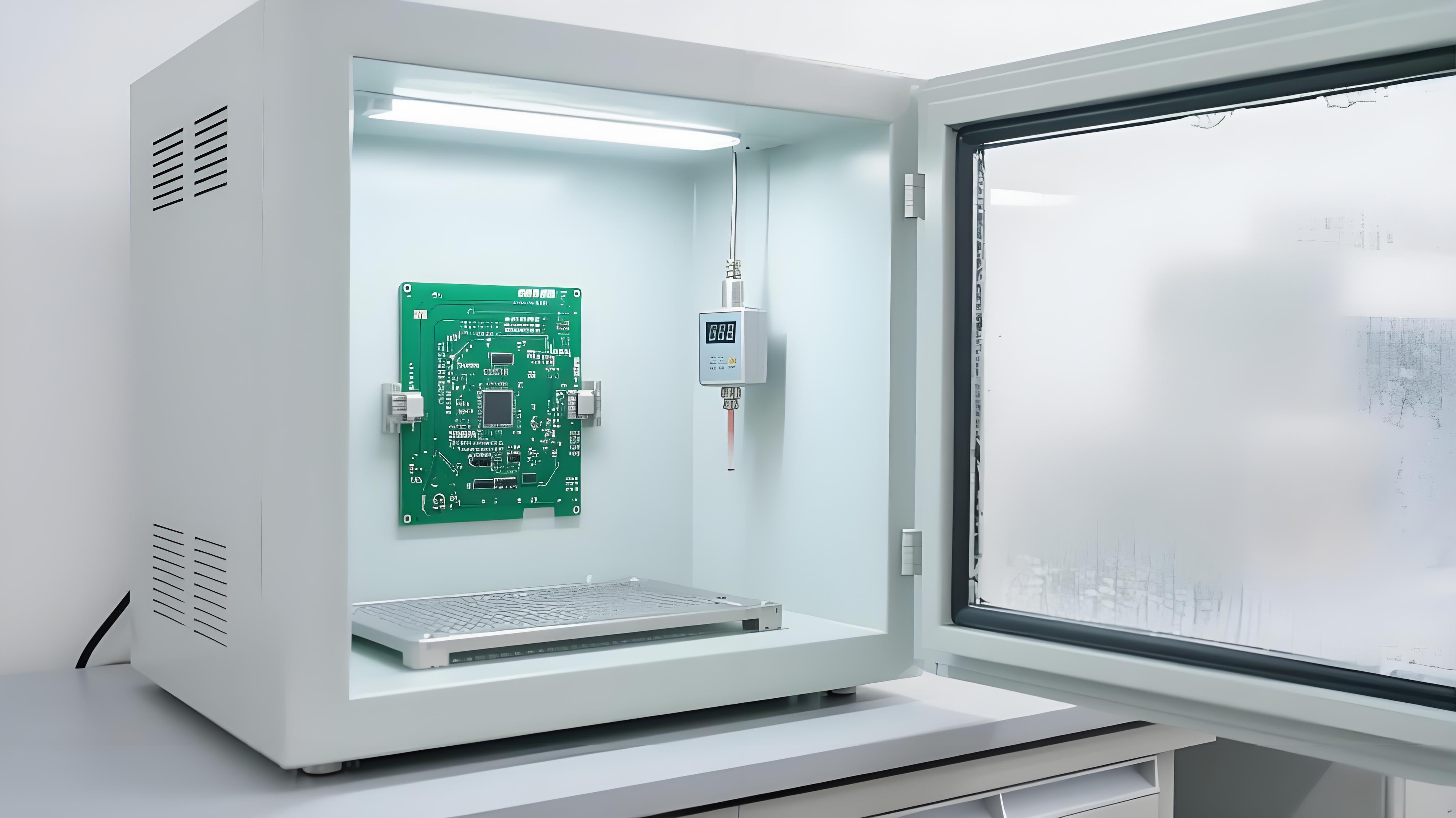 國標(biāo)環(huán)境PCB背鉆檢測 恒溫恒濕箱與銀色傳感器 可靠性測試場景