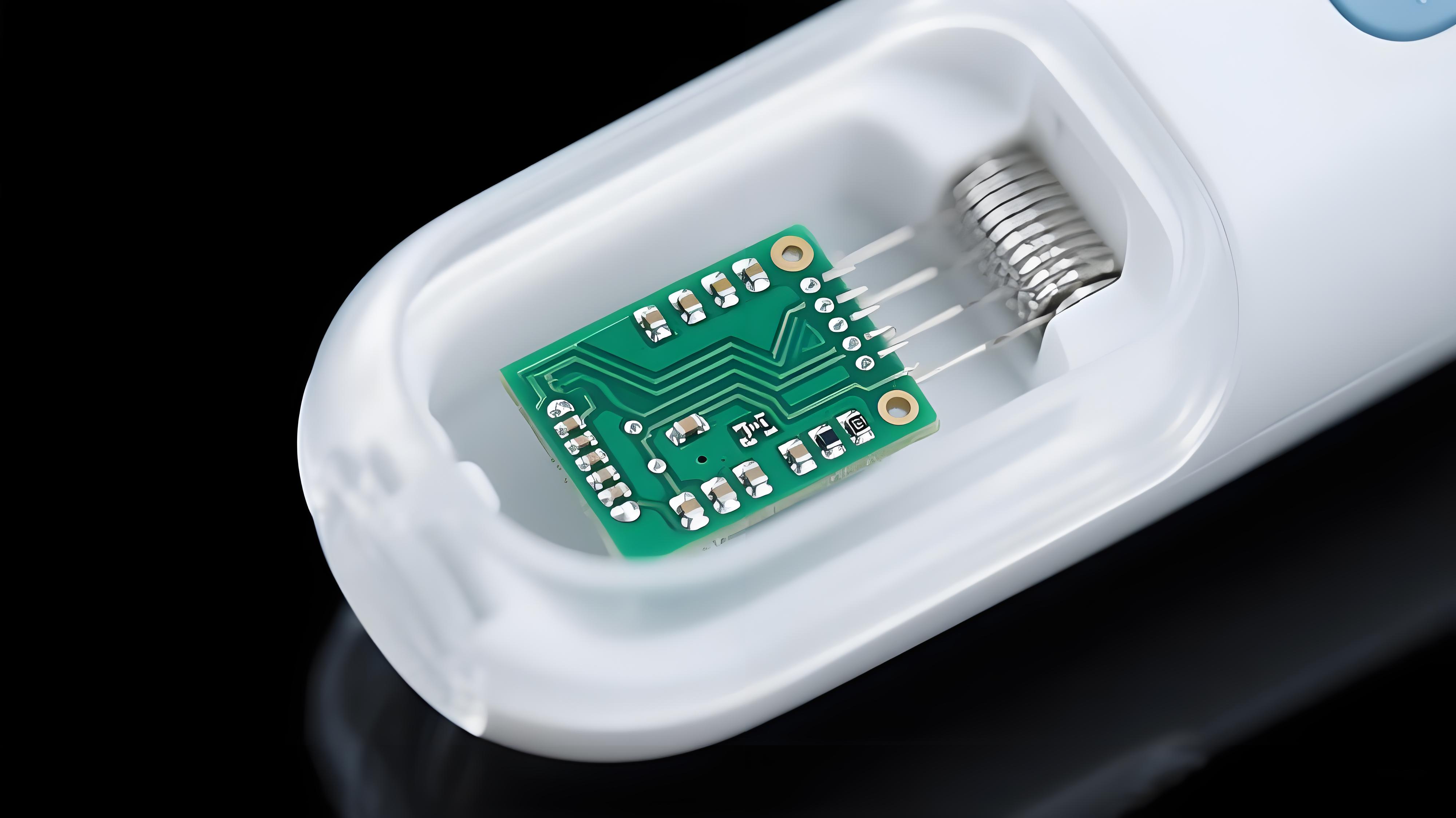 醫(yī)療超聲探頭內(nèi)部微型沉銀PCB板特寫，展示其在醫(yī)療設(shè)備中的精密應(yīng)用