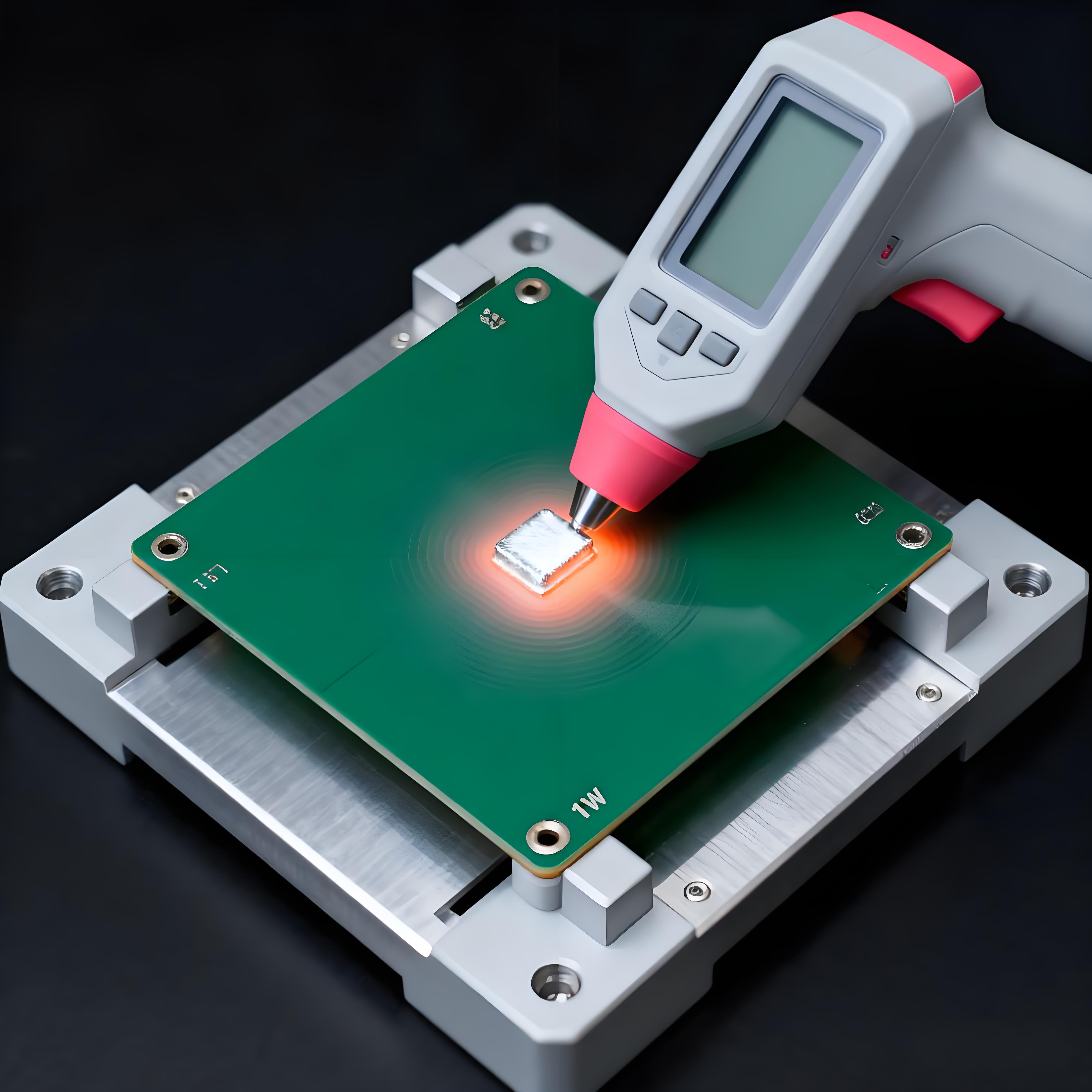 鋁基板熱阻測試微觀場景，紅外探頭監(jiān)測焊點熱量擴散與溫度梯度