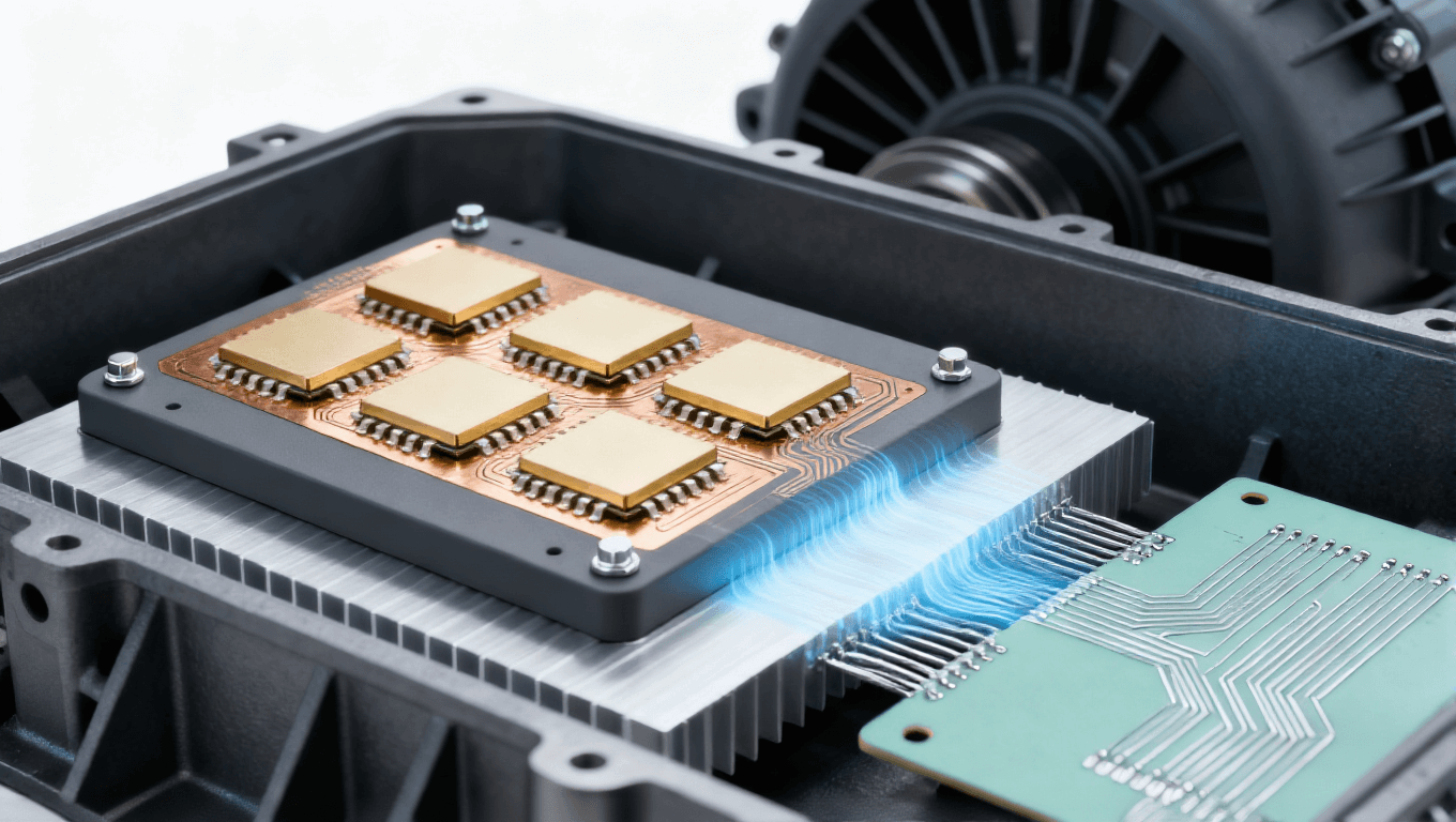 新能源汽車 SiC 逆變器基板應(yīng)用場(chǎng)景，氮化鋁基板 + PCB 協(xié)同實(shí)現(xiàn)高效散熱與信號(hào)傳輸