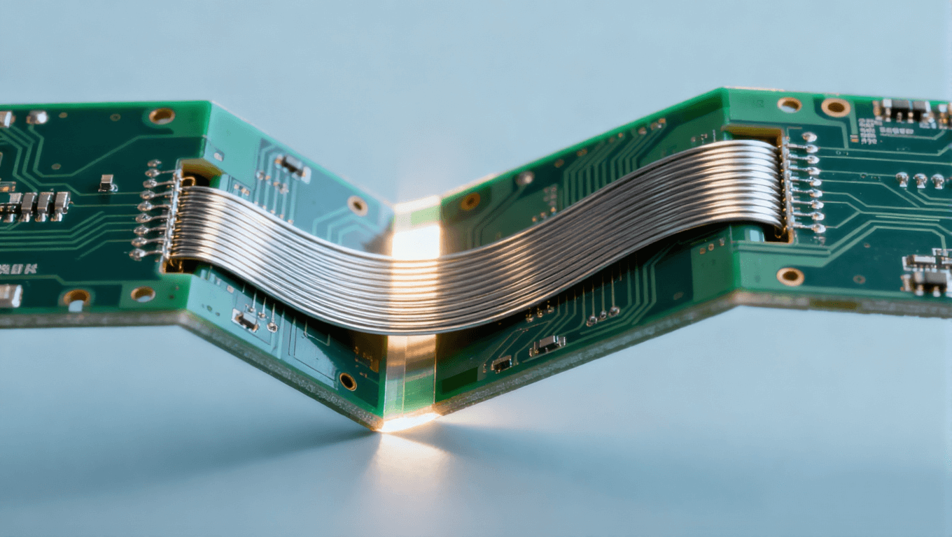 超彈性合金內(nèi)嵌于可折疊電路板鉸鏈區(qū)結(jié)構(gòu)圖，體現(xiàn)其提升耐折次數(shù)的解決方案