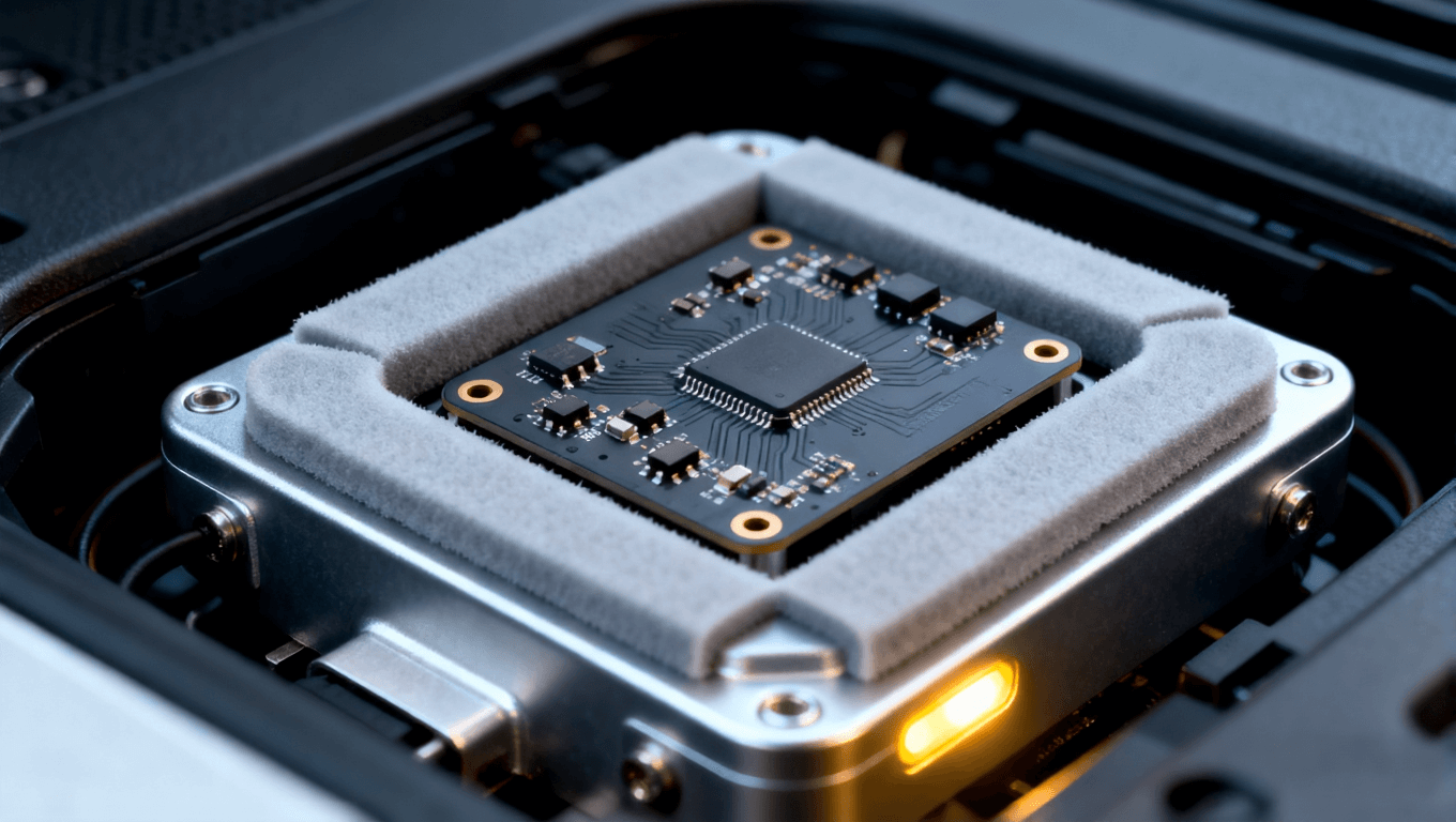 車載雷達(dá)內(nèi)部 阻抗控制板與防震橡膠墊安裝場(chǎng)景