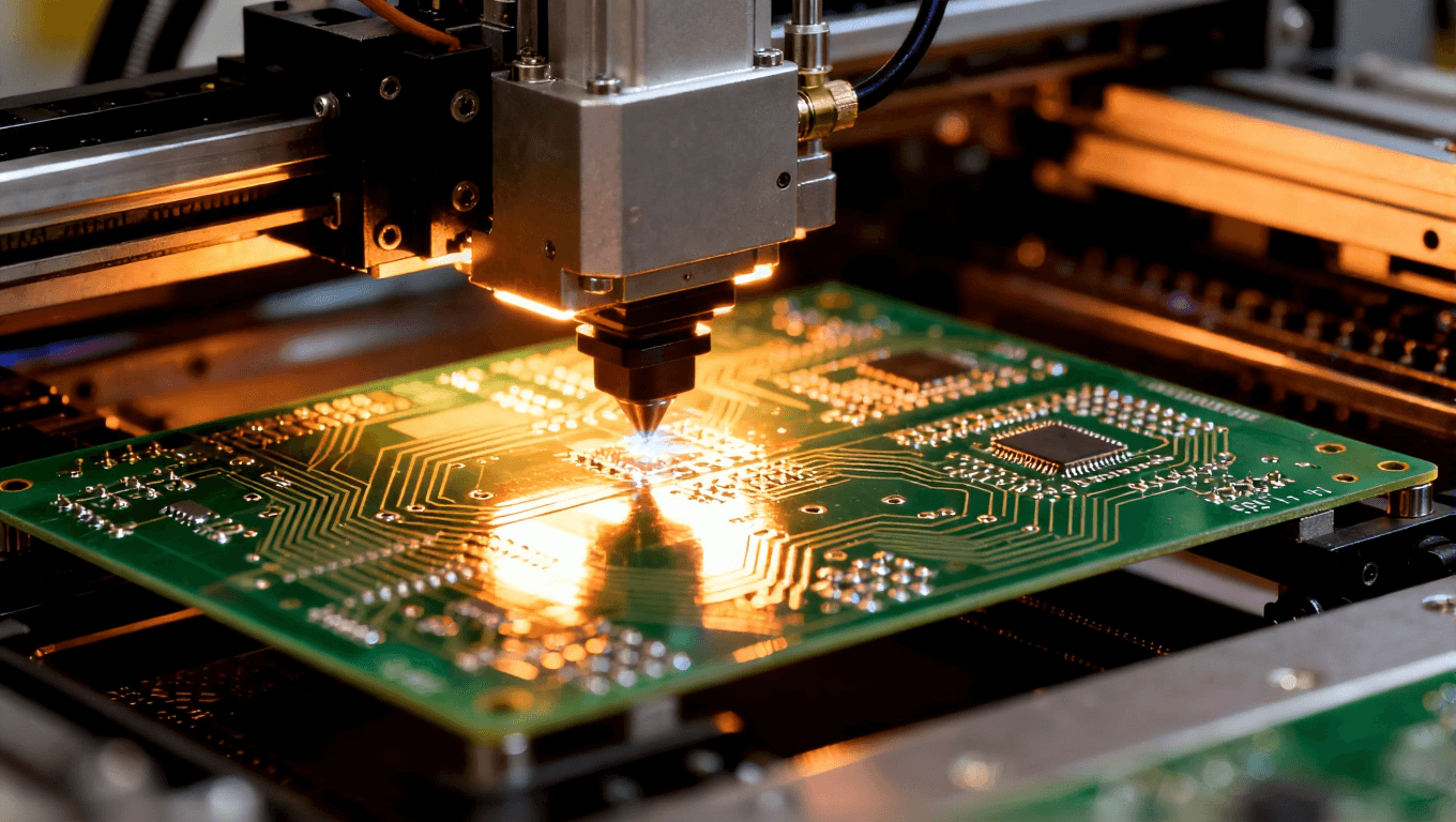 高精度PCB激光切割，展示電路板層次和細(xì)節(jié)，突出制造過程中的精準(zhǔn)要求