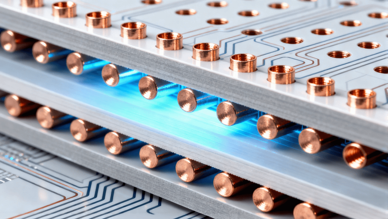 多層封裝基板的剖面視角清晰呈現(xiàn)微過(guò)孔與盲埋孔的層間互聯(lián)結(jié)構(gòu)