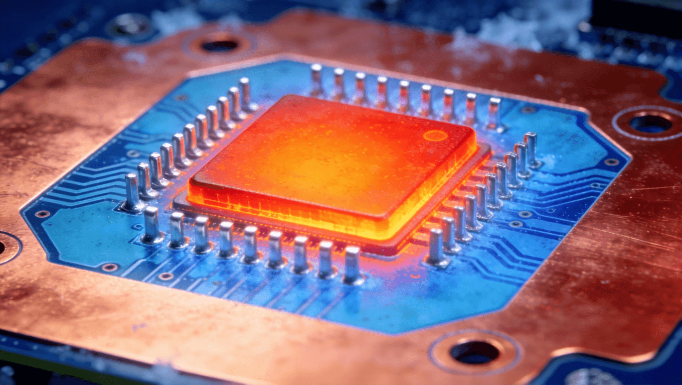 機器人主控板熱管理設計的熱成像效果圖，可視化高密度集成下的散熱路徑與效率