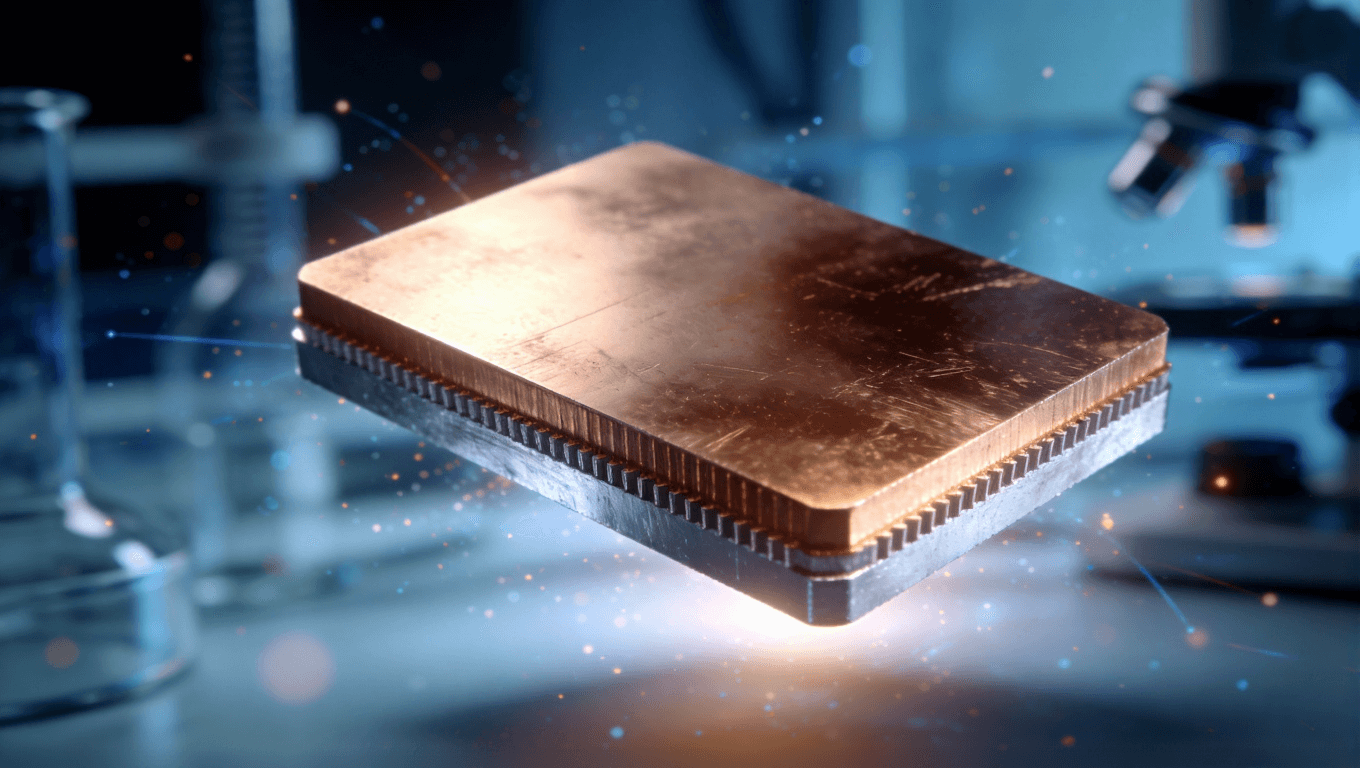 未來感復(fù)合金屬基板材料概念展示，象征銅鋁復(fù)合與材料技術(shù)創(chuàng)新趨勢