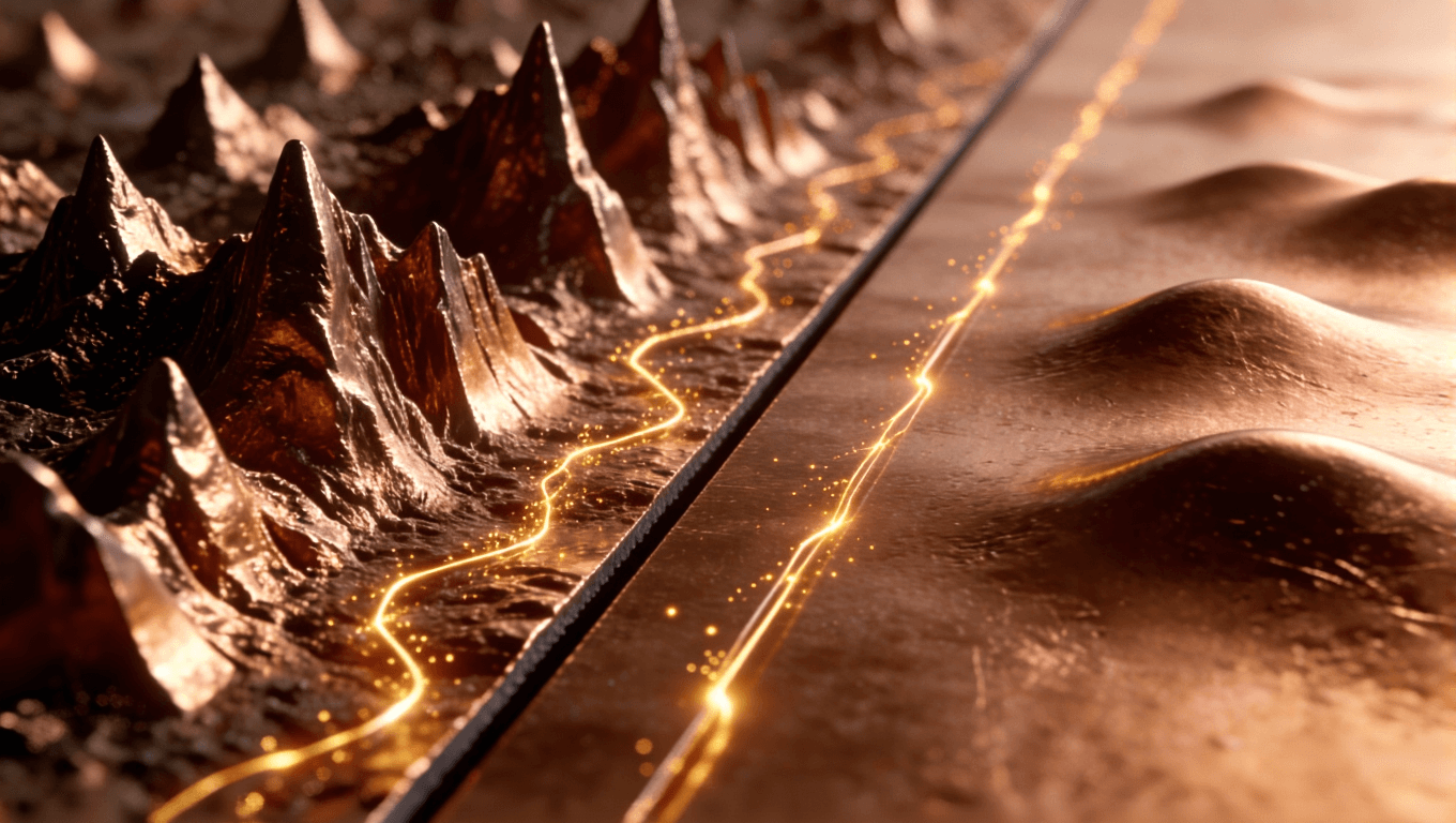 SEM風(fēng)格3D渲染對比普通銅箔與VLP銅箔表面粗糙度對電流傳輸路徑的影響