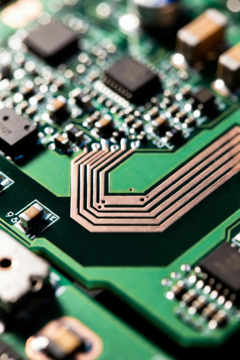 PCB高速信號線采用45度折線拐角的特寫視圖