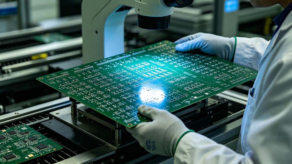 無鹵PCB核心定義與阻燃原理 工程師在無塵車間檢測電路板特寫封面 無鹵PCB核心定義與阻燃原理 工程師在無塵車間檢測電路板特寫封面